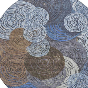 HomeRoots 8' Stylish Blue, Brown & Ivory Geometric Washable Round Area Rug for Indoor & Outdoor Spaces 641280