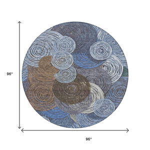 HomeRoots 8' Stylish Blue, Brown & Ivory Geometric Washable Round Area Rug for Indoor & Outdoor Spaces 641280