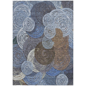 HomeRoots 8' x 10' Geometric Area Rug - Stylish Blue, Brown & Ivory Design for Indoor/Outdoor Use, Washable 641281