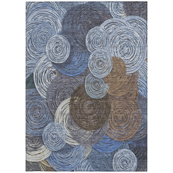 HomeRoots 8' x 10' Geometric Area Rug - Stylish Blue, Brown & Ivory Design for Indoor/Outdoor Use, Washable 641281