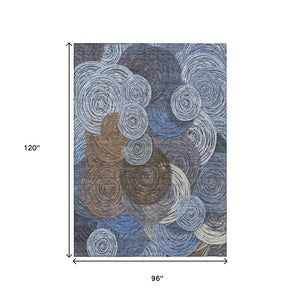 HomeRoots 8' x 10' Geometric Area Rug - Stylish Blue, Brown & Ivory Design for Indoor/Outdoor Use, Washable 641281