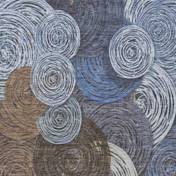 HomeRoots 8' x 10' Geometric Area Rug - Stylish Blue, Brown & Ivory Design for Indoor/Outdoor Use, Washable 641281