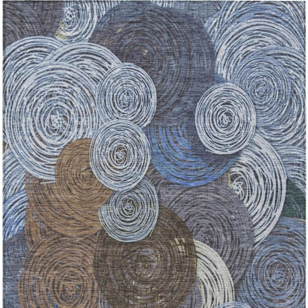 HomeRoots 9' X 12' Washable Geometric Area Rug in Blue, Brown & Ivory - Stylish Indoor/Outdoor Essential! 641282