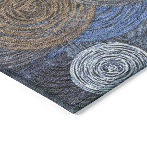 HomeRoots 9' X 12' Washable Geometric Area Rug in Blue, Brown & Ivory - Stylish Indoor/Outdoor Essential! 641282
