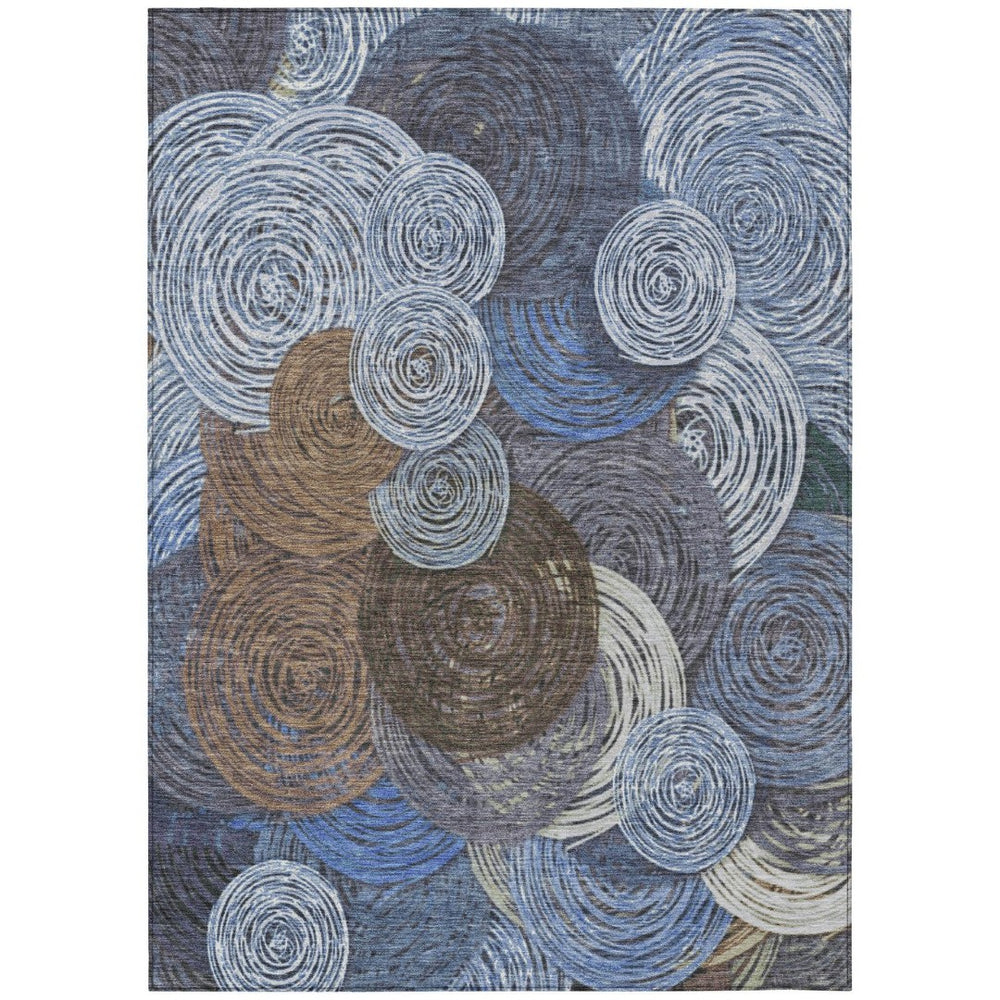 HomeRoots 10' Geometric Washable Area Rug in Blue, Brown & Ivory – Durable Indoor/Outdoor Style Perfect for Any Space 641283
