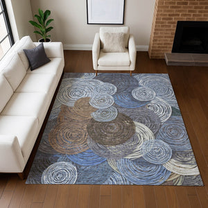 HomeRoots 10' Geometric Washable Area Rug in Blue, Brown & Ivory – Durable Indoor/Outdoor Style Perfect for Any Space 641283