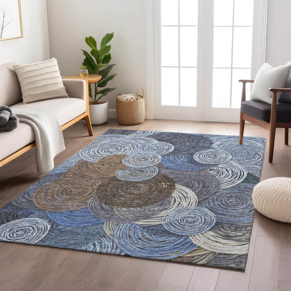 HomeRoots 10' Geometric Washable Area Rug in Blue, Brown & Ivory – Durable Indoor/Outdoor Style Perfect for Any Space 641283