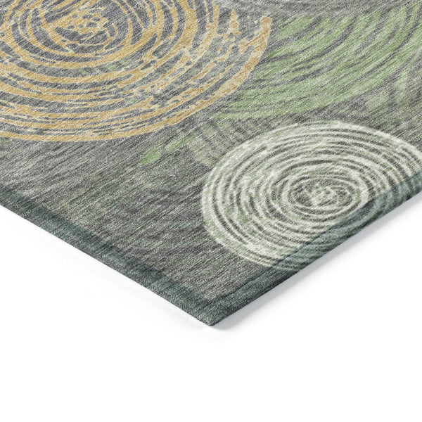 HomeRoots 5' Geometric Washable Area Rug in Green, Gold & Gray - Durable for Indoor & Outdoor Spaces, Stylish! 641285