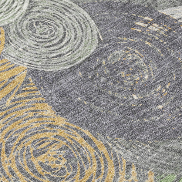 HomeRoots 8' Round Geometric Area Rug in Green, Gold & Gray - Washable, Durable & Stylish for Indoor/Outdoor Use 641286