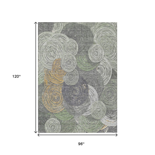 HomeRoots 8' X 10' Modern Green, Gold & Gray Geometric Washable Rug - Durable Indoor/Outdoor Style & Easy Care 641287
