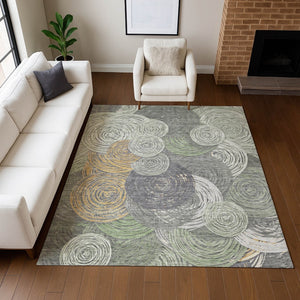 HomeRoots 8' X 10' Modern Green, Gold & Gray Geometric Washable Rug - Durable Indoor/Outdoor Style & Easy Care 641287