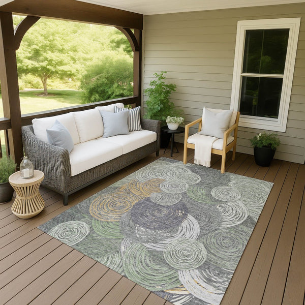 HomeRoots 9' Modern Geometric Washable Area Rug in Green, Gold & Gray - Perfect for Indoor & Outdoor Spaces! 641288
