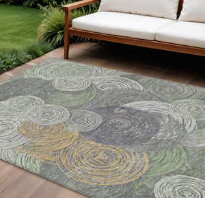 HomeRoots 10' Geometric Washable Indoor Outdoor Area Rug in Green, Gold & Gray - Stylish & Durable Design! 641289