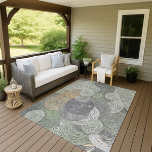 HomeRoots 10' Geometric Washable Indoor Outdoor Area Rug in Green, Gold & Gray - Stylish & Durable Design! 641289