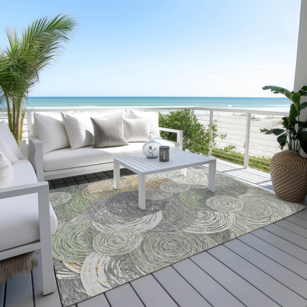 HomeRoots 10' Geometric Washable Indoor Outdoor Area Rug in Green, Gold & Gray - Stylish & Durable Design! 641289