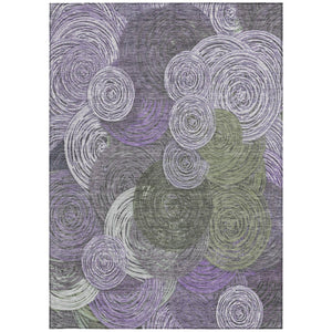 HomeRoots 5' Geometric Washable Area Rug in Purple, Green & Gray – Perfect for Indoor & Outdoor Spaces! 641291