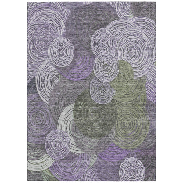 HomeRoots 5' Geometric Washable Area Rug in Purple, Green & Gray – Perfect for Indoor & Outdoor Spaces! 641291