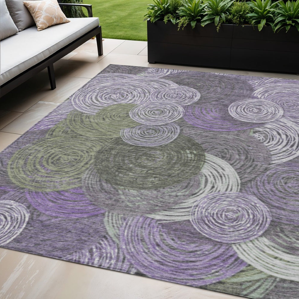 HomeRoots 5' Geometric Washable Area Rug in Purple, Green & Gray – Perfect for Indoor & Outdoor Spaces! 641291