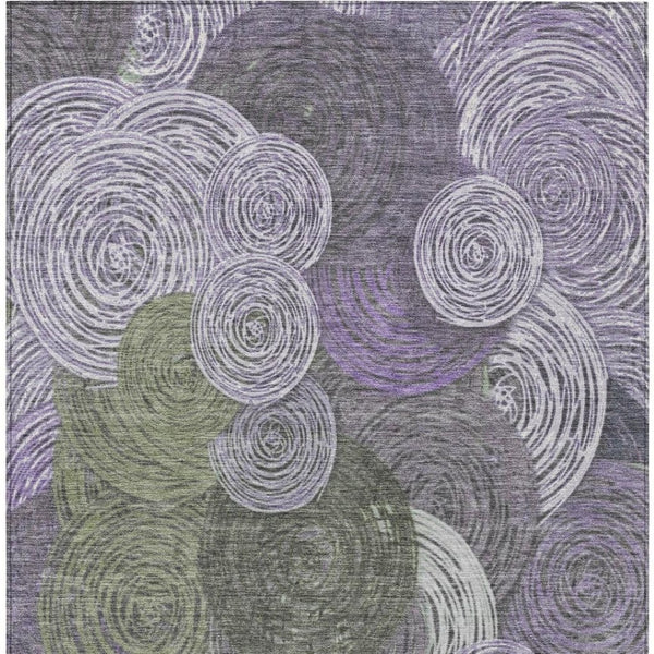 HomeRoots 5' Geometric Washable Area Rug in Purple, Green & Gray – Perfect for Indoor & Outdoor Spaces! 641291