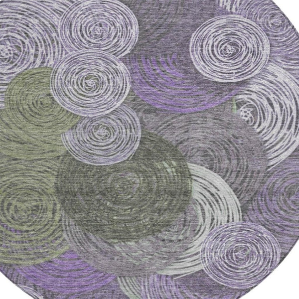 HomeRoots 8' Vibrant Round Geometric Area Rug in Purple, Green & Gray – Stylish, Washable for Indoor/Outdoor Use 641292