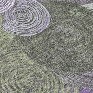 HomeRoots 8' Vibrant Round Geometric Area Rug in Purple, Green & Gray – Stylish, Washable for Indoor/Outdoor Use 641292