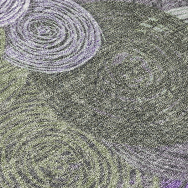 HomeRoots 8' Vibrant Round Geometric Area Rug in Purple, Green & Gray – Stylish, Washable for Indoor/Outdoor Use 641292