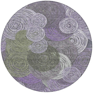 HomeRoots 8' Vibrant Round Geometric Area Rug in Purple, Green & Gray – Stylish, Washable for Indoor/Outdoor Use 641292