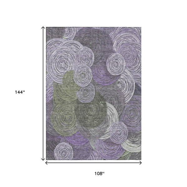 HomeRoots 9' X 12' Washable Geometric Area Rug in Purple, Green & Gray - Durable, Stylish for Indoor/Outdoor Use 641294