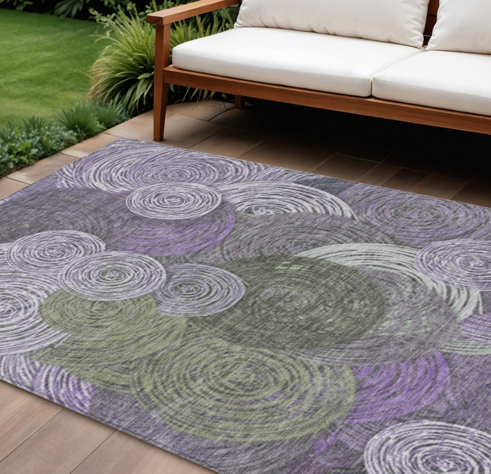 HomeRoots 10' Stylish Purple, Green & Gray Geometric Washable Rug – Indoor/Outdoor Durable & Easy-Care Design 641295