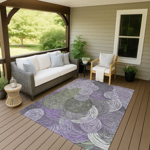 HomeRoots 10' Stylish Purple, Green & Gray Geometric Washable Rug – Indoor/Outdoor Durable & Easy-Care Design 641295