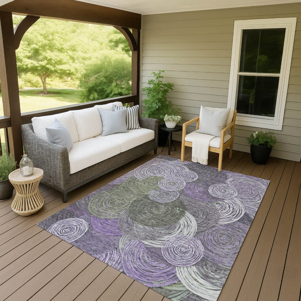 HomeRoots 10' Stylish Purple, Green & Gray Geometric Washable Rug – Indoor/Outdoor Durable & Easy-Care Design 641295