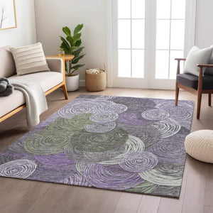 HomeRoots 10' Stylish Purple, Green & Gray Geometric Washable Rug – Indoor/Outdoor Durable & Easy-Care Design 641295