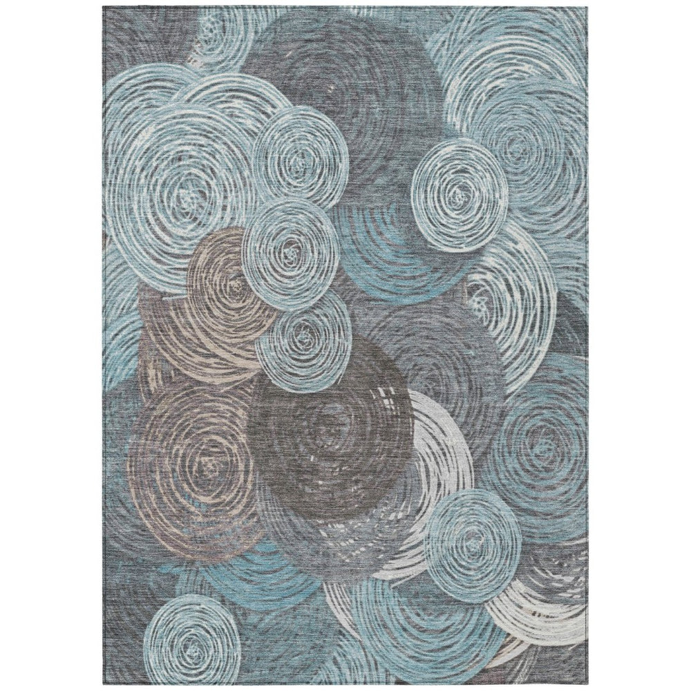 HomeRoots 5' Indoor Outdoor Teal Blue Geometric Rug – Washable, Durable, Stylish Area Rug for High-Traffic Spaces 641297