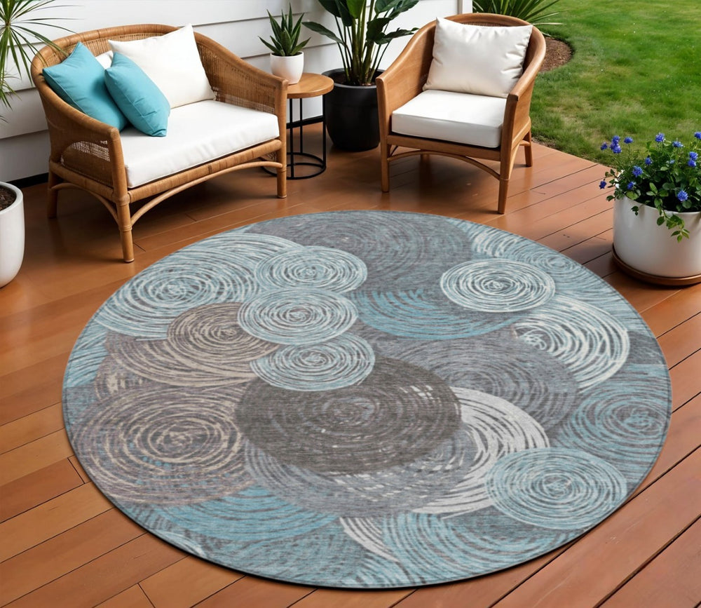 HomeRoots 8' Teal Blue Geometric Washable Area Rug - Stylish Indoor/Outdoor Design for High-Traffic Spaces 641298