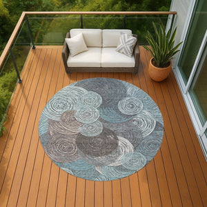 HomeRoots 8' Teal Blue Geometric Washable Area Rug - Stylish Indoor/Outdoor Design for High-Traffic Spaces 641298