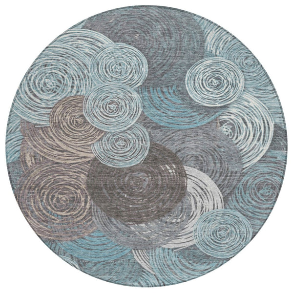 HomeRoots 8' Teal Blue Geometric Washable Area Rug - Stylish Indoor/Outdoor Design for High-Traffic Spaces 641298