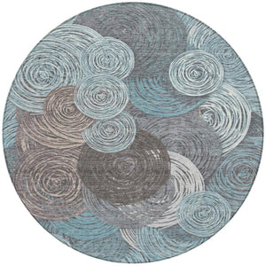 HomeRoots 8' Teal Blue Geometric Washable Area Rug - Stylish Indoor/Outdoor Design for High-Traffic Spaces 641298