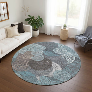 HomeRoots 8' Teal Blue Geometric Washable Area Rug - Stylish Indoor/Outdoor Design for High-Traffic Spaces 641298