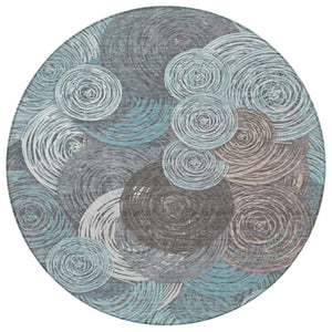 HomeRoots 8' Teal Blue Geometric Washable Area Rug - Stylish Indoor/Outdoor Design for High-Traffic Spaces 641298