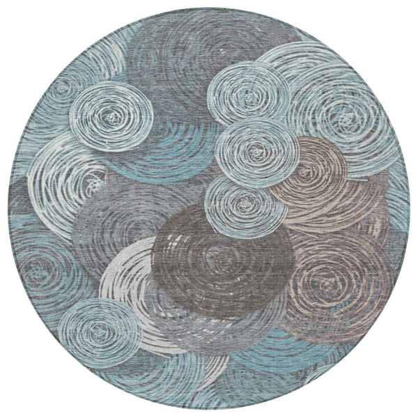 HomeRoots 8' Teal Blue Geometric Washable Area Rug - Stylish Indoor/Outdoor Design for High-Traffic Spaces 641298