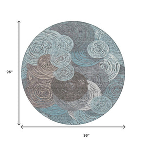 HomeRoots 8' Teal Blue Geometric Washable Area Rug - Stylish Indoor/Outdoor Design for High-Traffic Spaces 641298