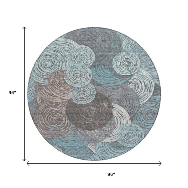 HomeRoots 8' Teal Blue Geometric Washable Area Rug - Stylish Indoor/Outdoor Design for High-Traffic Spaces 641298