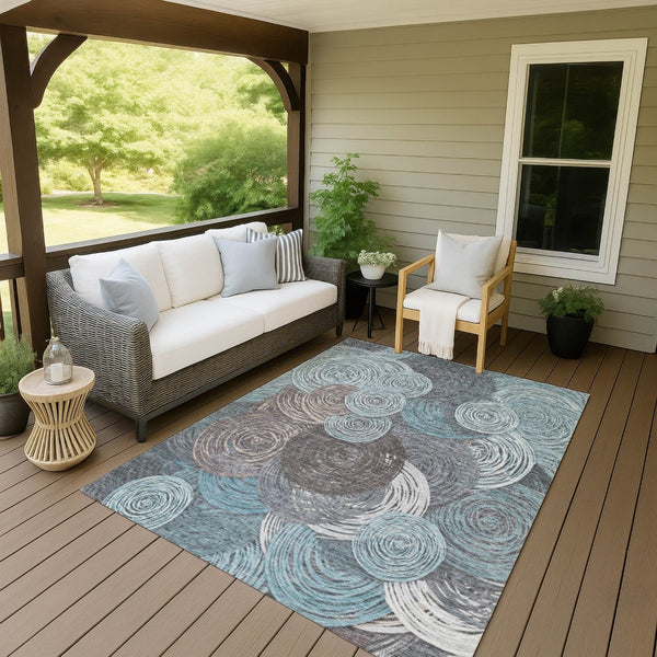 HomeRoots 8' X 10' Teal Blue Ivory Taupe Geometric Area Rug - Stylish, Durable, Washable for Indoor & Outdoor Use 641299