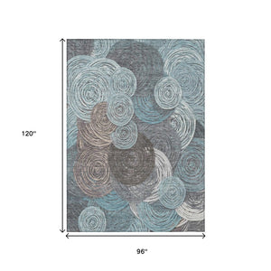 HomeRoots 8' X 10' Teal Blue Ivory Taupe Geometric Area Rug - Stylish, Durable, Washable for Indoor & Outdoor Use 641299