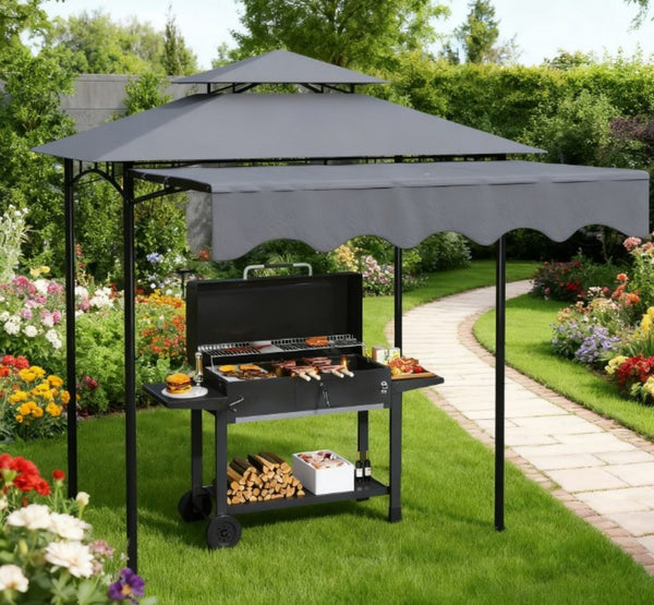 English Elm Ventilated Grill Gazebo with Dual Vented Canopy Side Awning Shelves and Steel Frame T3971P427011