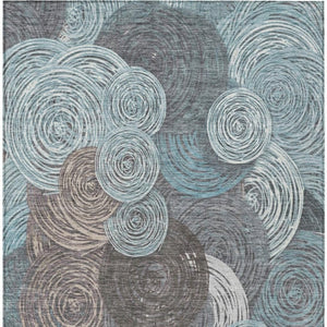 HomeRoots 9' Teal Blue, Ivory & Taupe Geometric Area Rug - Washable, Durable, Indoor/Outdoor Use, Modern Style 641300