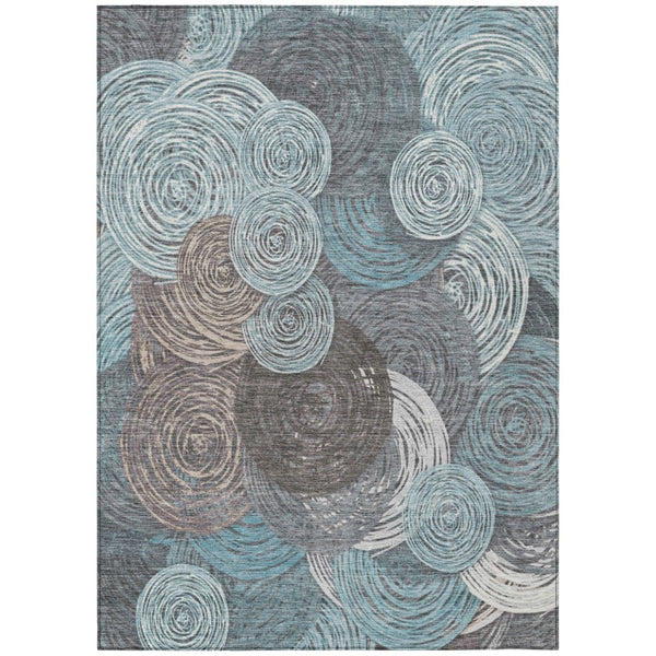 HomeRoots 9' Teal Blue, Ivory & Taupe Geometric Area Rug - Washable, Durable, Indoor/Outdoor Use, Modern Style 641300