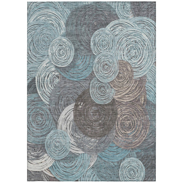 HomeRoots 10' Geometric Teal Blue, Ivory & Taupe Washable Area Rug for Indoor & Outdoor Spaces, Durable Design 641301