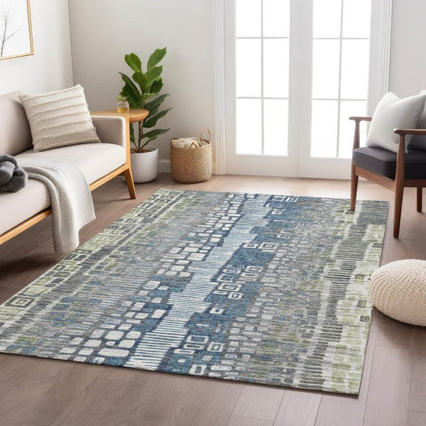 HomeRoots 9' X 12' Stylish Artichoke Green Geometric Area Rug - Washable, Durable, Indoor & Outdoor Friendly! 641306