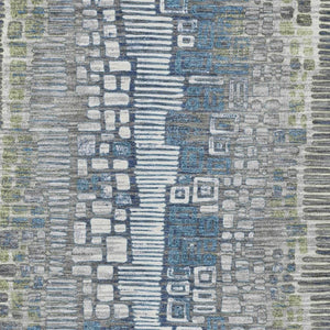 HomeRoots 10' Geometric Washable Area Rug in Artichoke Green, Ivory & Blue for Indoor/Outdoor Use - Durable & Stylish 641307